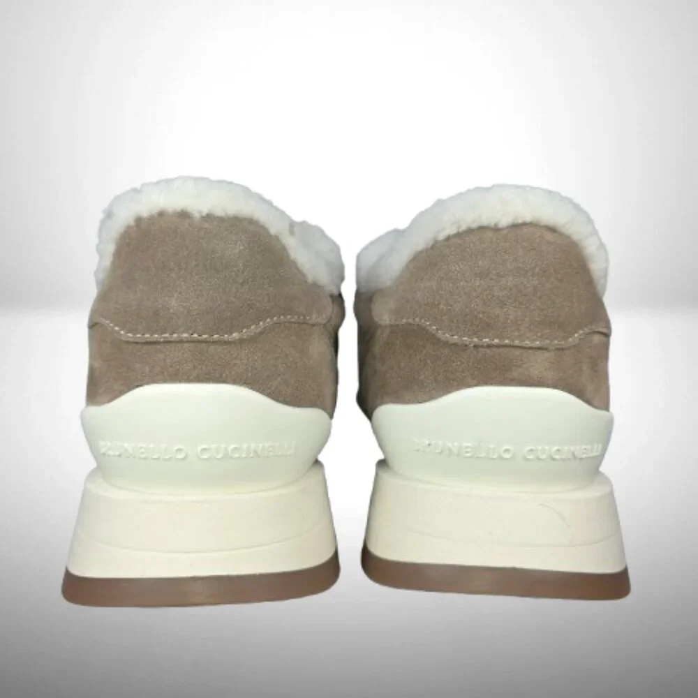 Brunello Cucinelli Shearling-Lined Nubuck Sneakers – Size 38 (Color: Elefante) - Picture 5 of 11